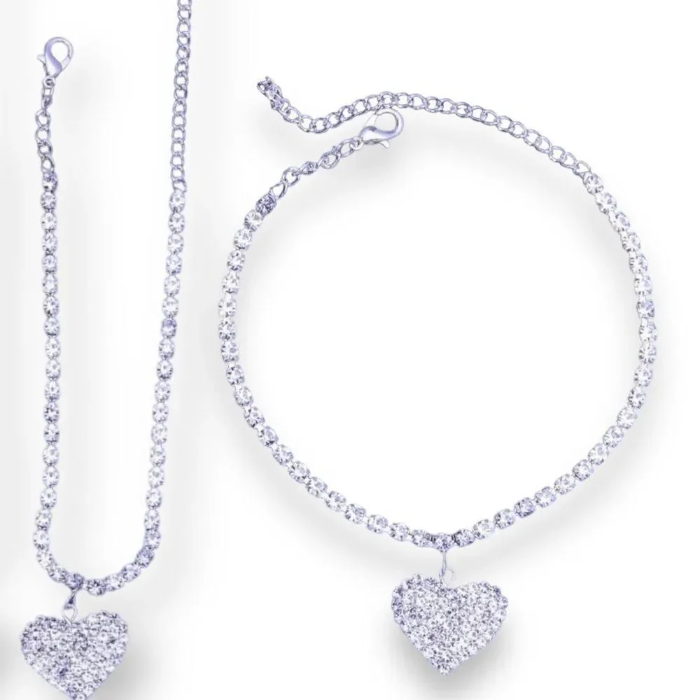 Gold Glittery Heart Tennis Bracelet Anklet - NEW